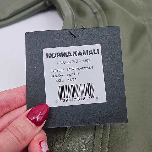 Norma Kamali Olive Green Off-Shoulder Mini Dress - Picture 6 of 12